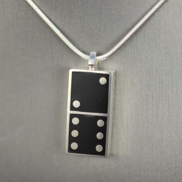 Domino pendant, solid silver and enamel 2 - 6, two - six