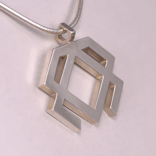 Sterling silver abstract geometric pendant with chain, Casil by Cajuel original