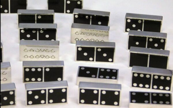 Solid Sterling Silver full Domino set, 28 pieces, solid with enamel