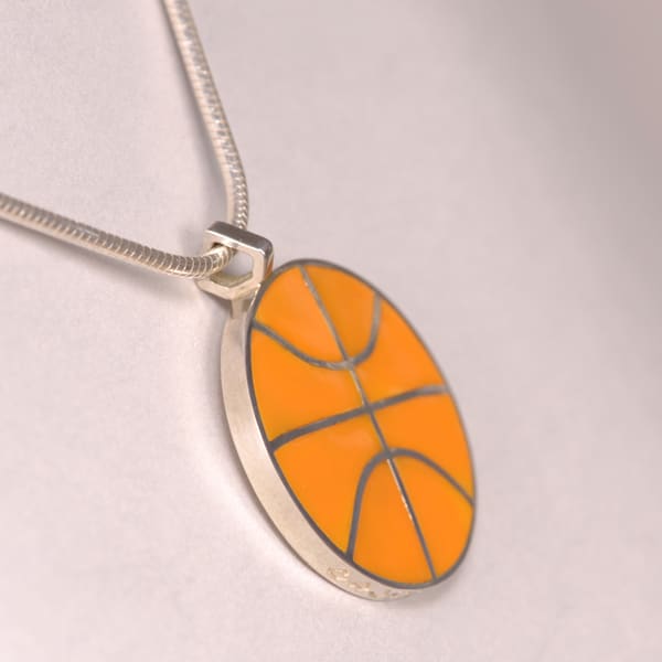 Solid Sterling Silver Basketball pendant with silver chain