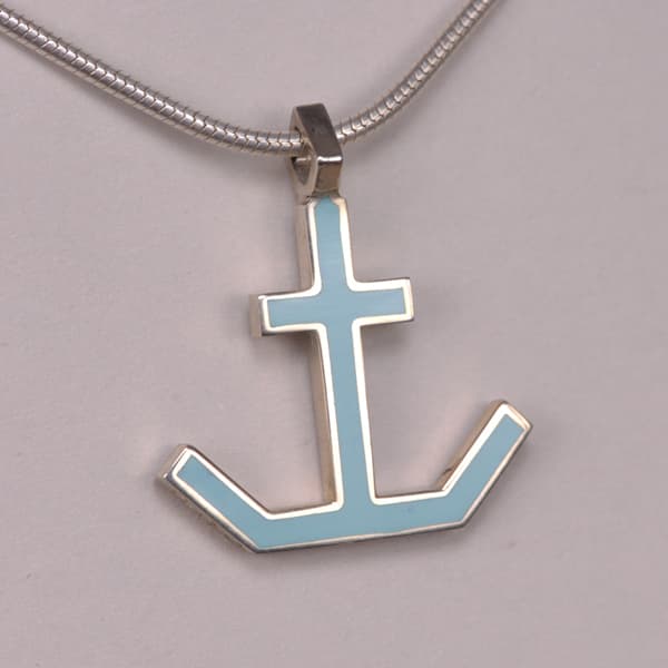 Enameled Sterling Silver Anchor Pendant, Cajuel geometric design