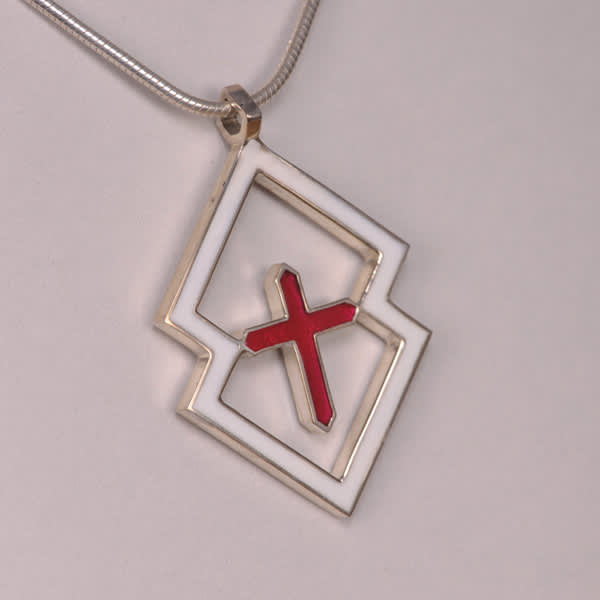 Geometric silver cross / crucifix pendant with chain