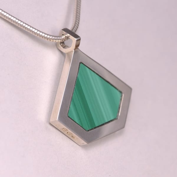 Modern Malachite geometric silver pendant with chain