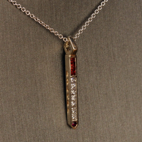 Diamond and gemstone 14k cigarette pendant with chain