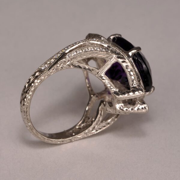 Highest quality amethyst and diamond ring, large handmade ring, new