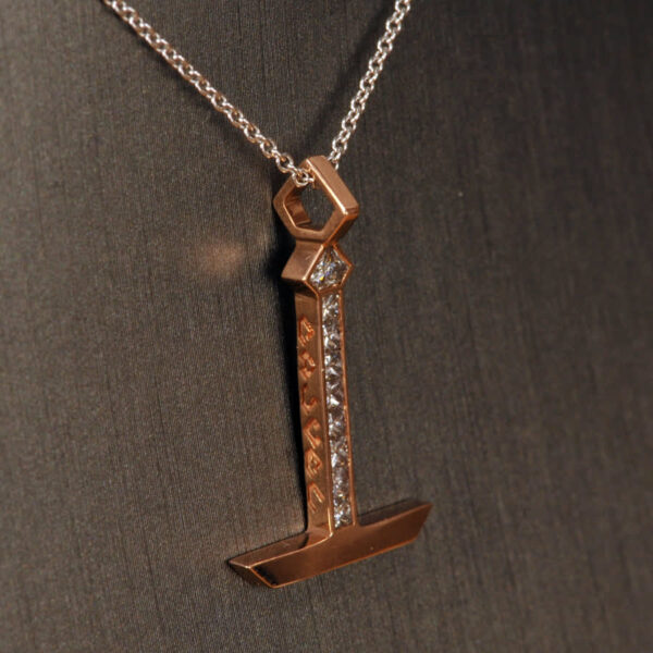 Diamond and 18k rose gold candlestick pendant with gold chain, NEW