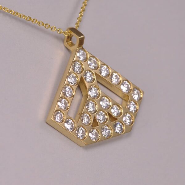 Diamond Peace Pendant, geometric design, 18k yellow gold