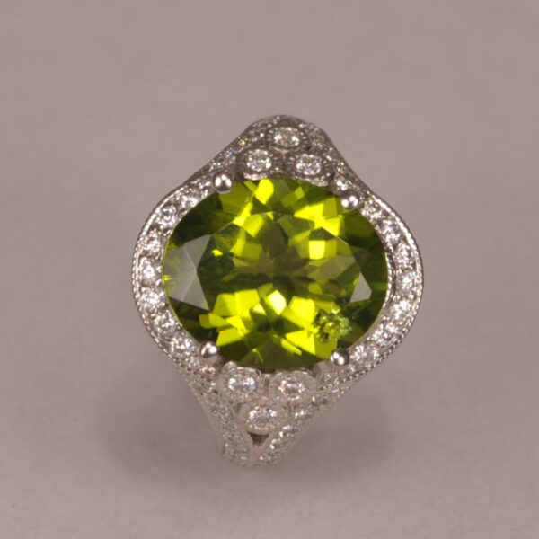 Impressive natural peridot and diamond ring