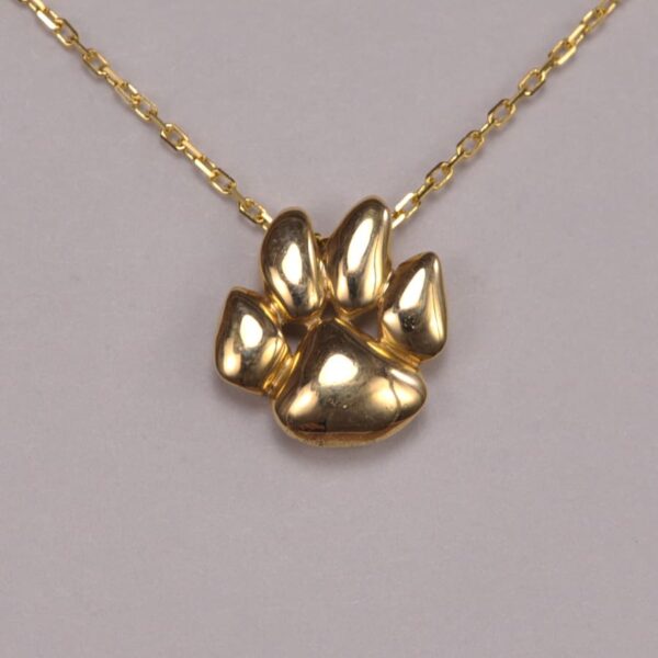 14K yellow gold cat paw / cub paw pendant with chain