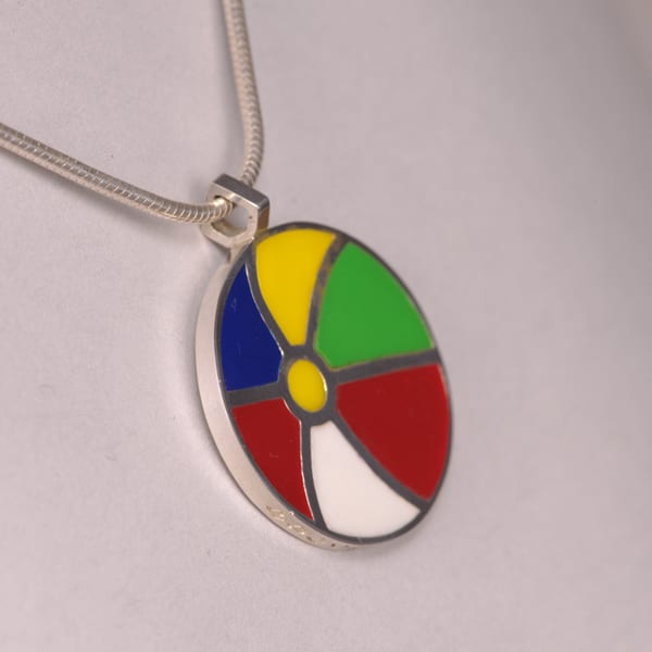 Silver and enamel Beach Ball silver pendant with chain