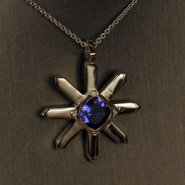 African Tanzanite and diamond starflake and diamond pendant, snowflake