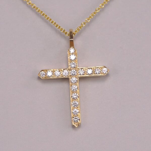 14k yellow gold modern diamond cross with 14k chain