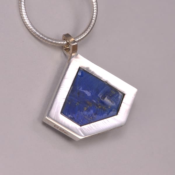 Blue lapis and enamel geometric silver pendant with chain