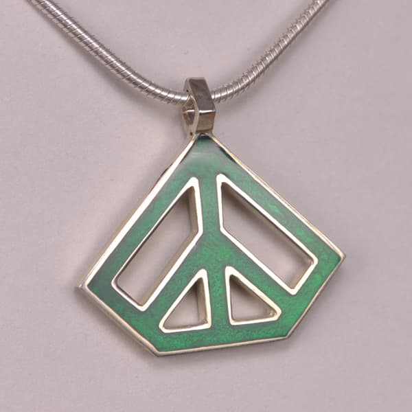 Enameled Sterling Silver Peace Sign Pendant, Cajuel geometric design