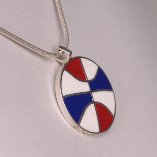 ABA Basketball Pendant, real silver and enamel with chain