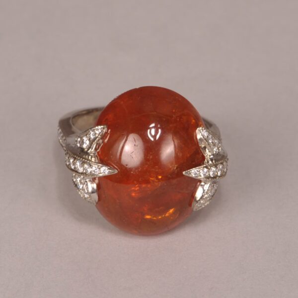 Cabochon spessartite and diamond ring, rare and special piece