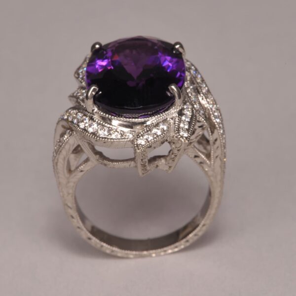 Highest quality amethyst and diamond ring, large handmade ring, new