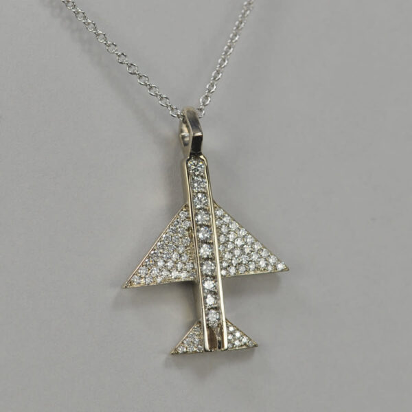 14K solid gold and diamond geometric airplane pendant with chain