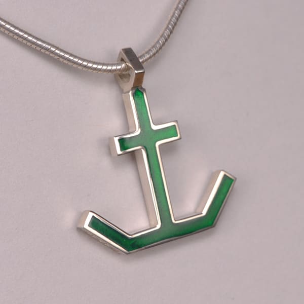 Enameled Sterling Silver Anchor Pendant, Cajuel geometric design