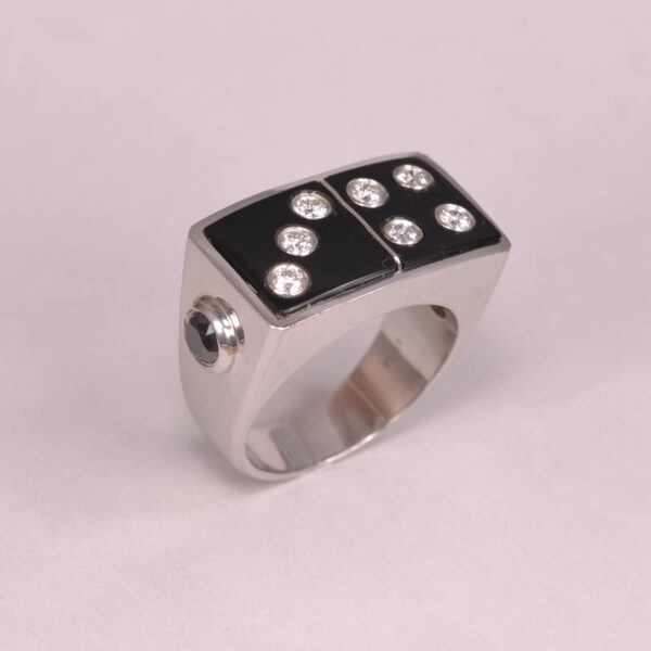 Domino ring, diamond dice ring, heavy and solid platinum, craps