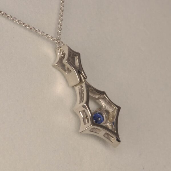 Fine blue sapphire and diamond pendant, handmade in the USA, Brand new