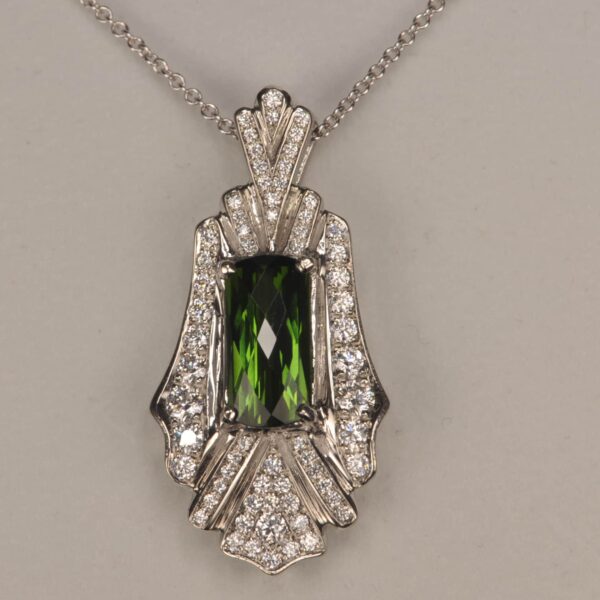 Tourmaline and diamond pendant, Cajuel deco style, mint cond