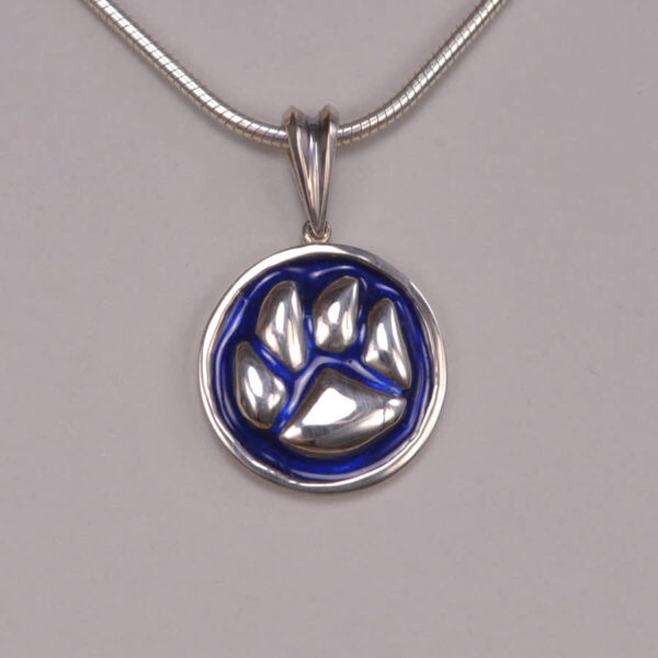 14K white gold Cub paw pendant with enamel, cub paw pendant