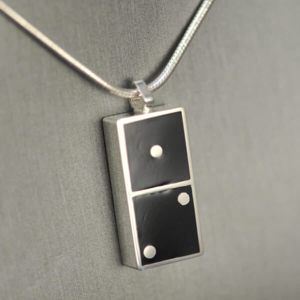 Domino pendant, solid silver and enamel 1 - 2, one two