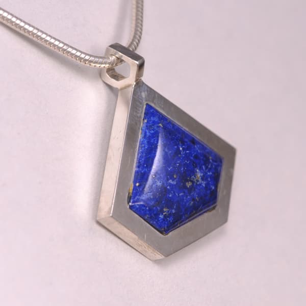 Blue Lapis modern geometric sterling silver pendant with chain