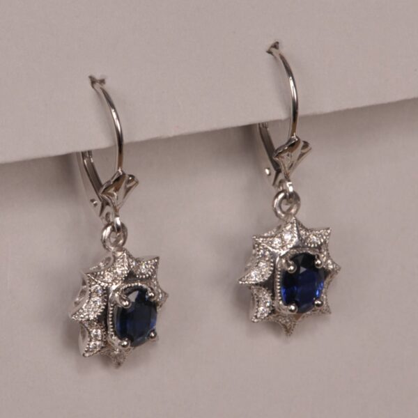 Blue sapphire and diamond earrings, dangle with movement