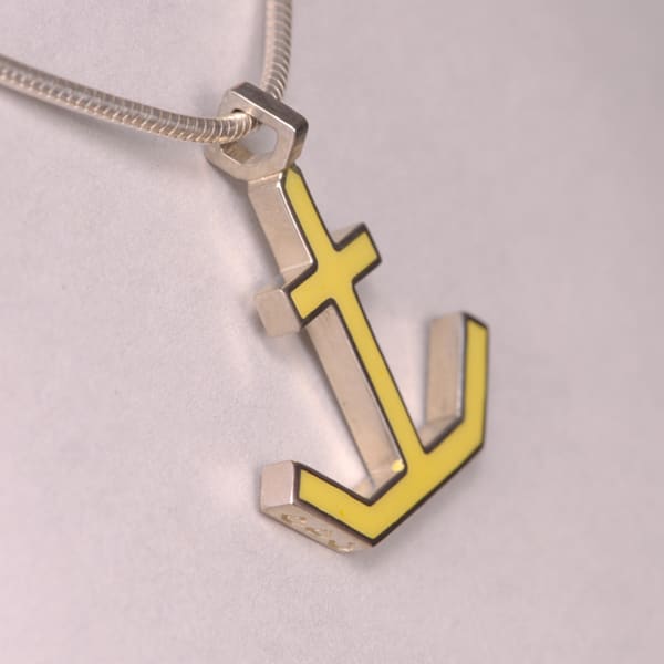 Enameled Sterling Silver Anchor Pendant, Cajuel geometric design