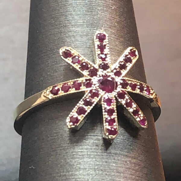 Ruby starflake snowflake ring, natural fine rubies