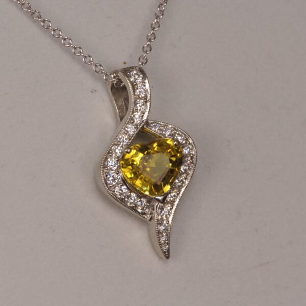 Heart shaped yellow sapphire and diamond pendant, sunshine yellow!