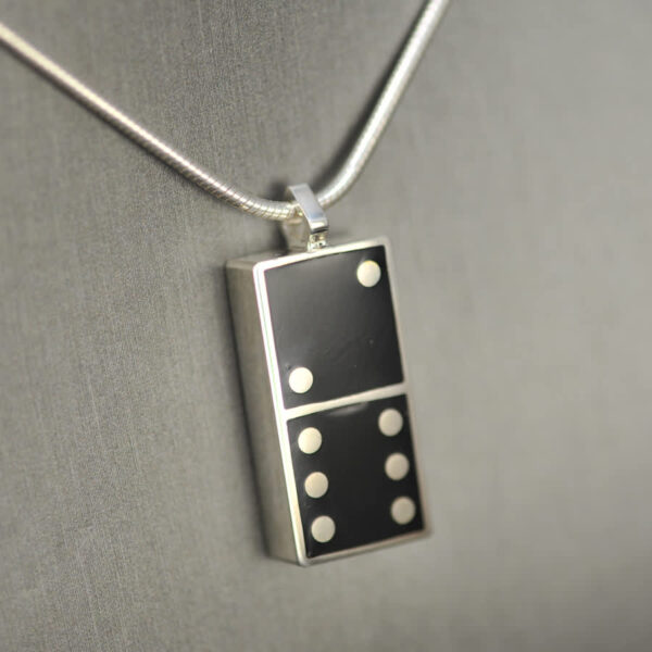 Domino pendant, solid silver and enamel 2 - 6, two - six