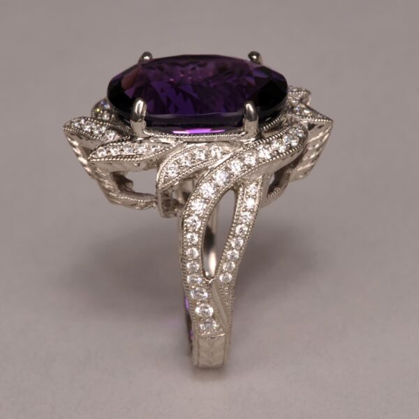 Highest quality amethyst and diamond ring, large handmade ring, new