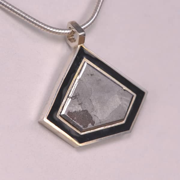 geometric meteorite silver pendant with chain