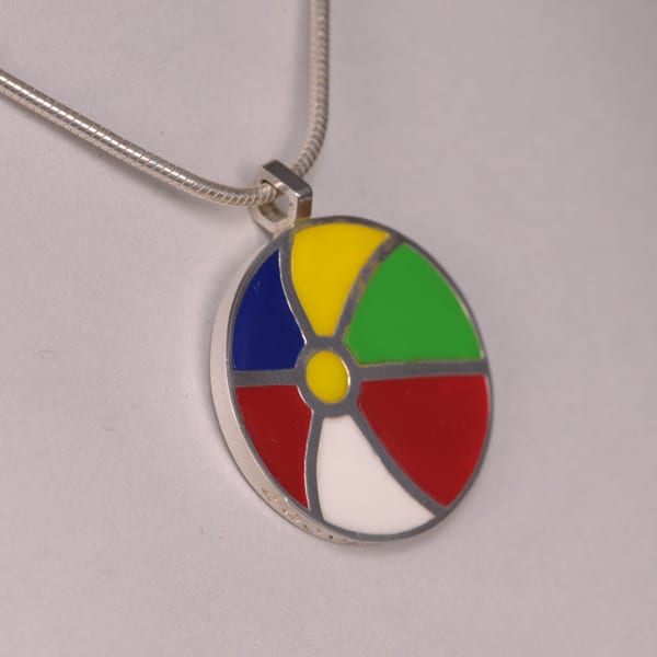 Silver and enamel Beach Ball silver pendant with chain