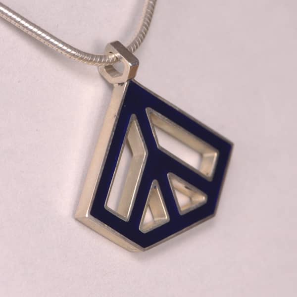 Enameled Sterling Silver Peace Sign Pendant, Cajuel geometric design