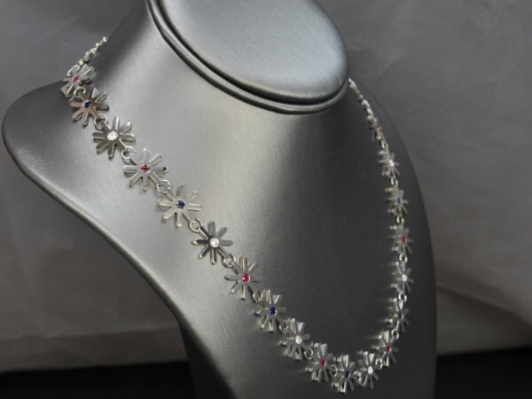 Diamond Ruby Sapphire snowflake neckpiece, necklace, snowflake