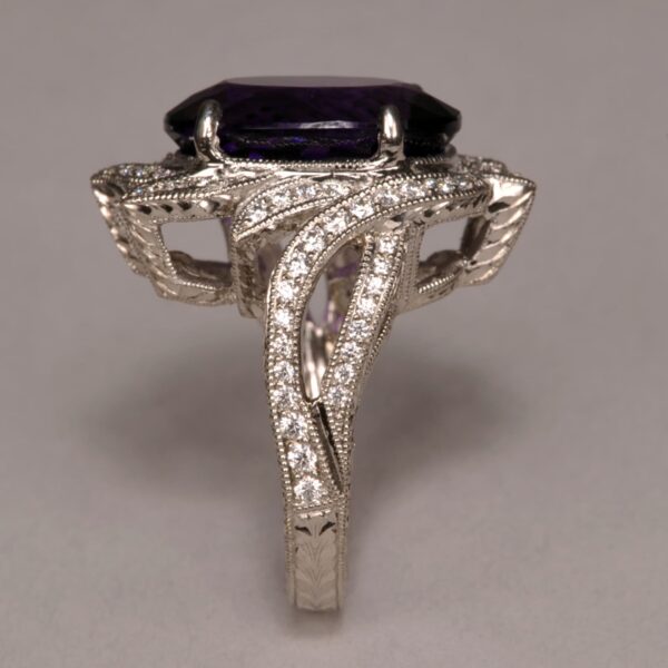 Highest quality amethyst and diamond ring, large handmade ring, new