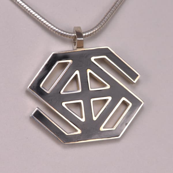 Sterling silver abstract enamel pendant with chain, cajuel geometric, new