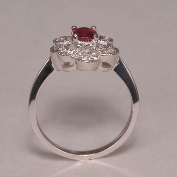 Very Fine ruby and diamond ring, flower motif, handmade