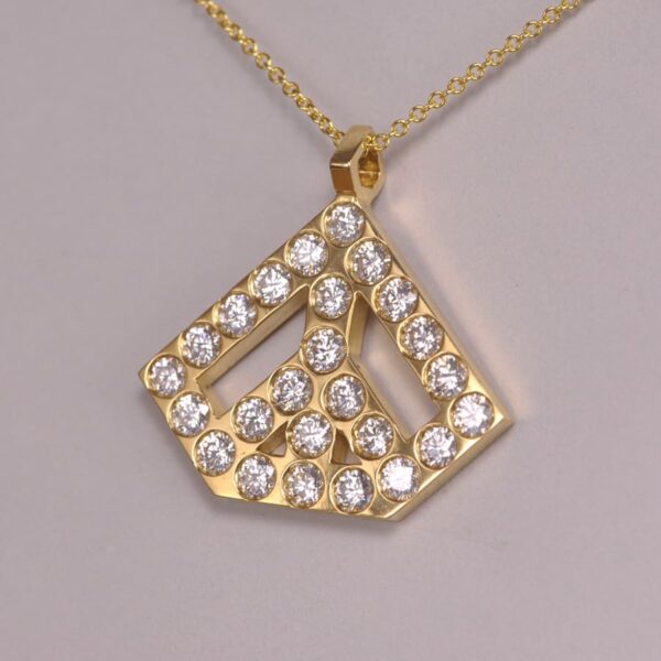 Diamond Peace Pendant, geometric design, 18k yellow gold