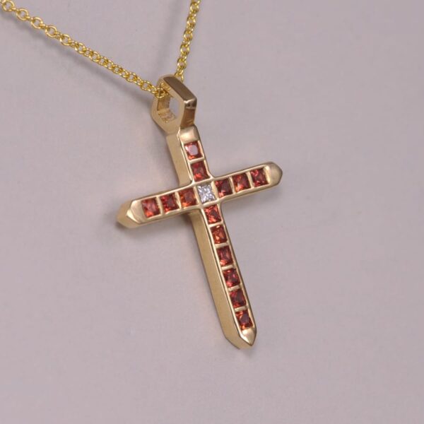 Fine orange sapphire and diamond cross, crucifix, modern