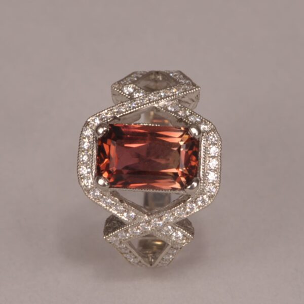 Peach tourmaline and diamond ring, rare and special color