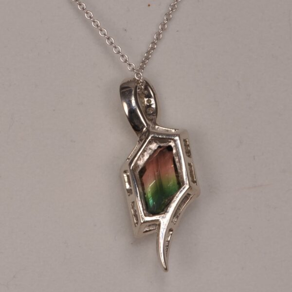 Bi-color tourmaline and diamond pendant, bi color, Cajuel deco style, MINT