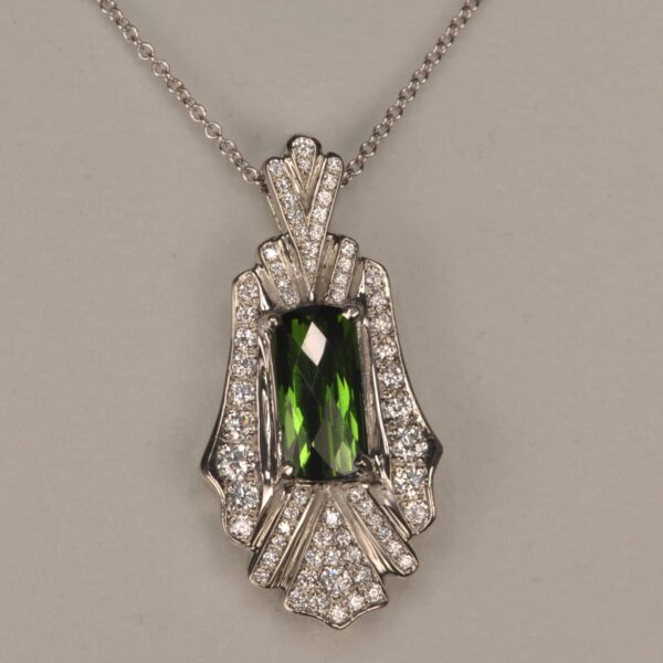 Tourmaline and diamond pendant, Cajuel deco style, mint cond