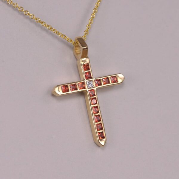 Fine orange sapphire and diamond cross, crucifix, modern