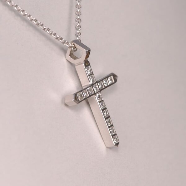 14K white gold all diamond cross, modern diamond crucifix