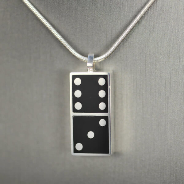 Domino pendant, solid silver and enamel 3 - 6, three - six